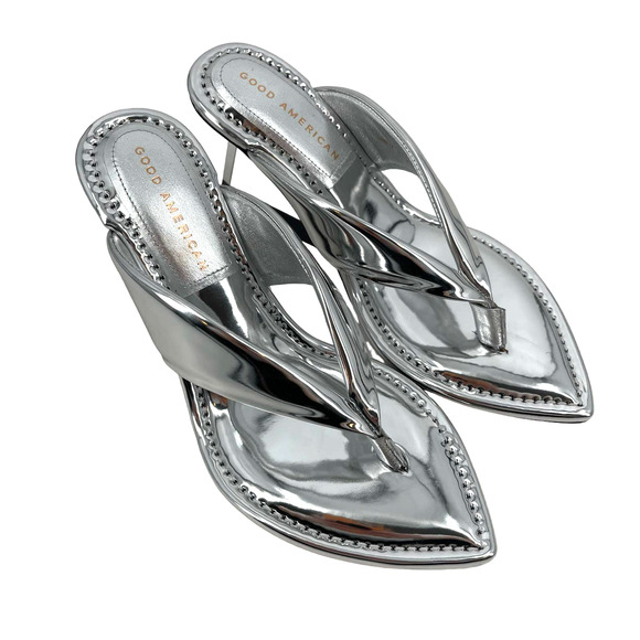 Good American Clear Wedge Sandals Size 8 Silver GA077V-X - Picture 1 of 5